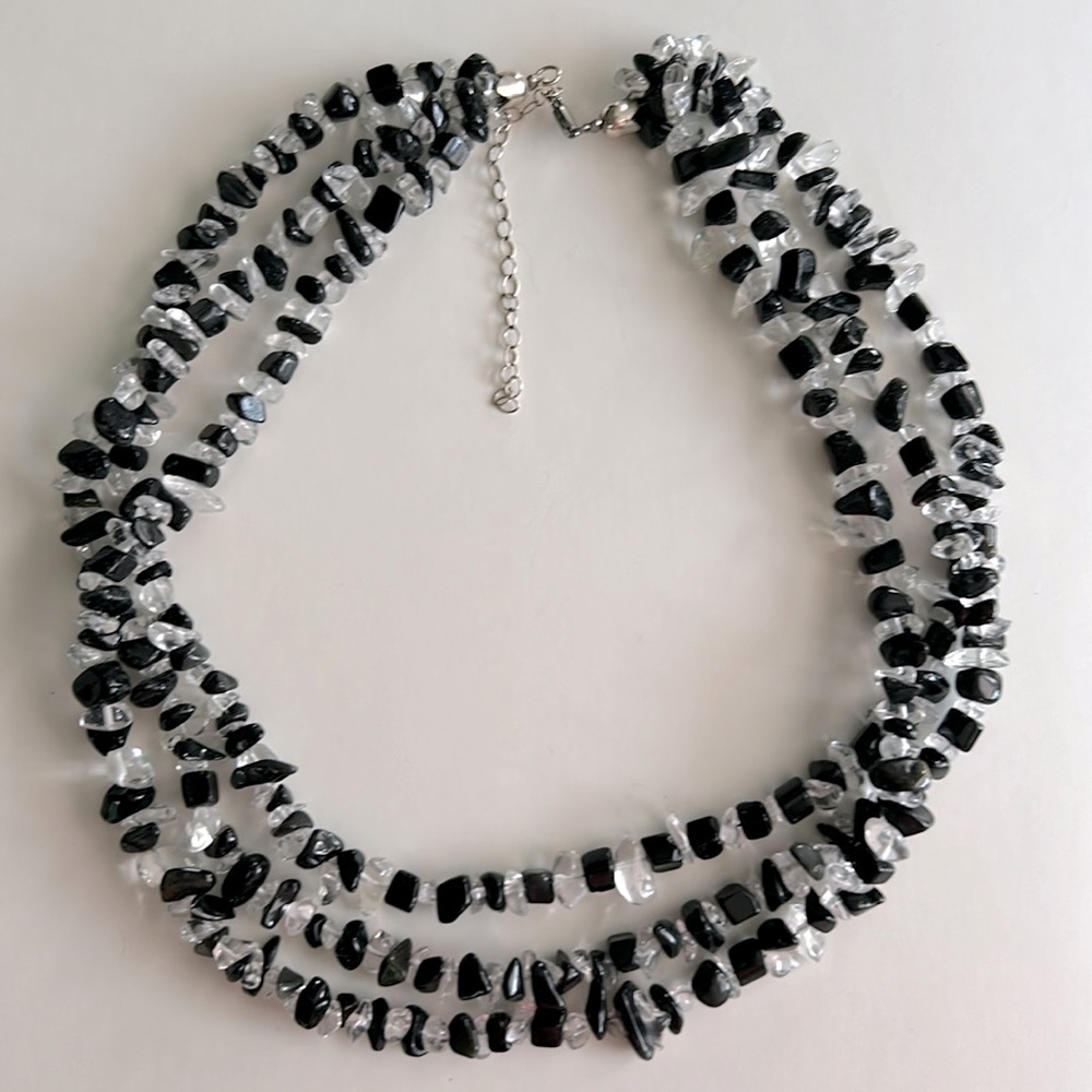 Black Onyx and Clear Quartz Necklace